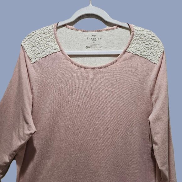 Talbots Tops - NEW TALBOTS PASTEL PEACH W LACE ACCENTS ¾ SLEEVE SPRING TOP  2X